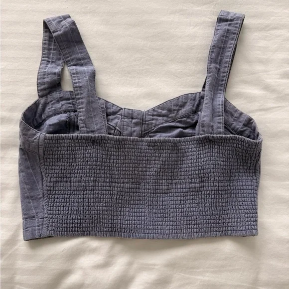 Free People Blue & White Bustier Crop Top | Button Front | Size S - Picture 6 of 8